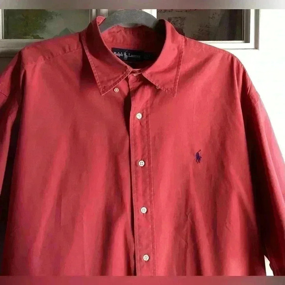 Ralph Lauren Shirt Men's Red Blake Button Down Short Sleeve 100% Cotton SIZE XL - Picture 3 of 7